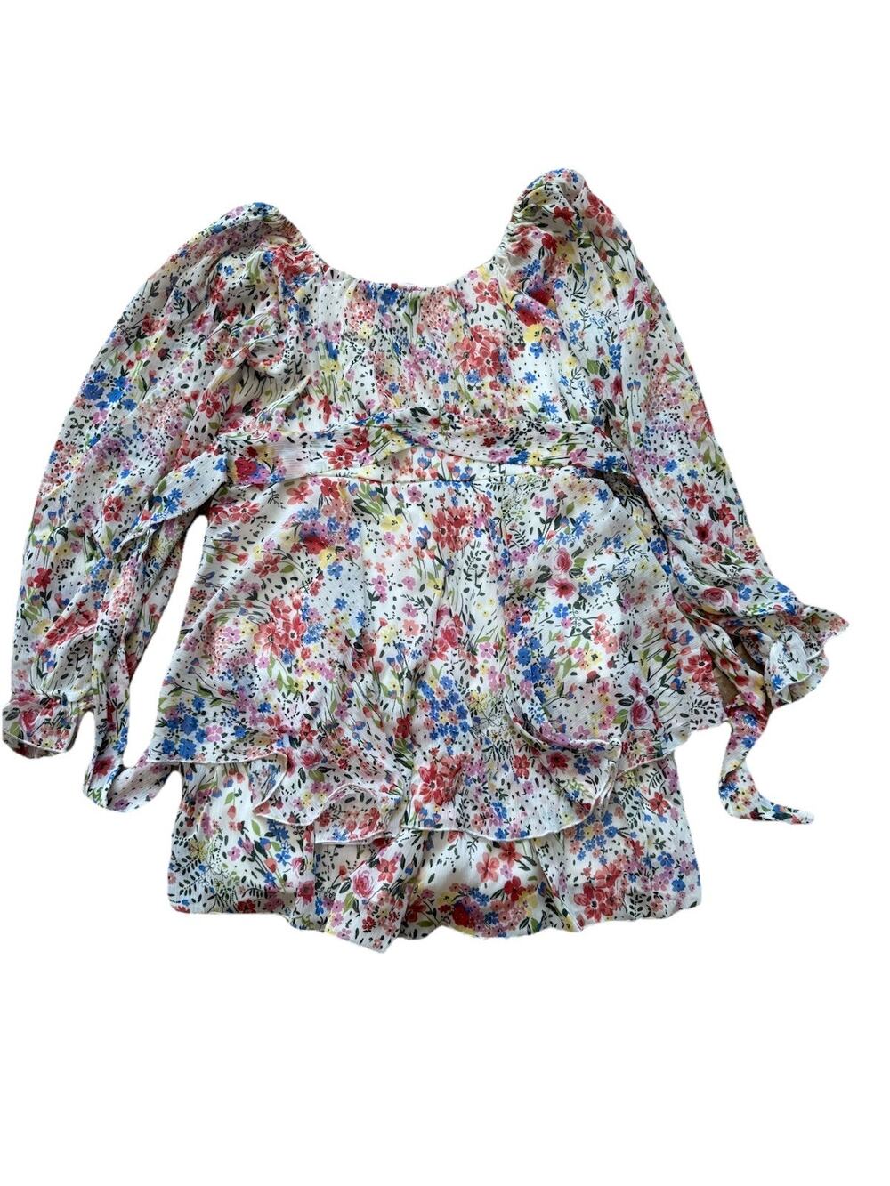 Allison + Kelly Girls Floral Print Smocked Tiered Long Sleeve Dress Size 12 NEW